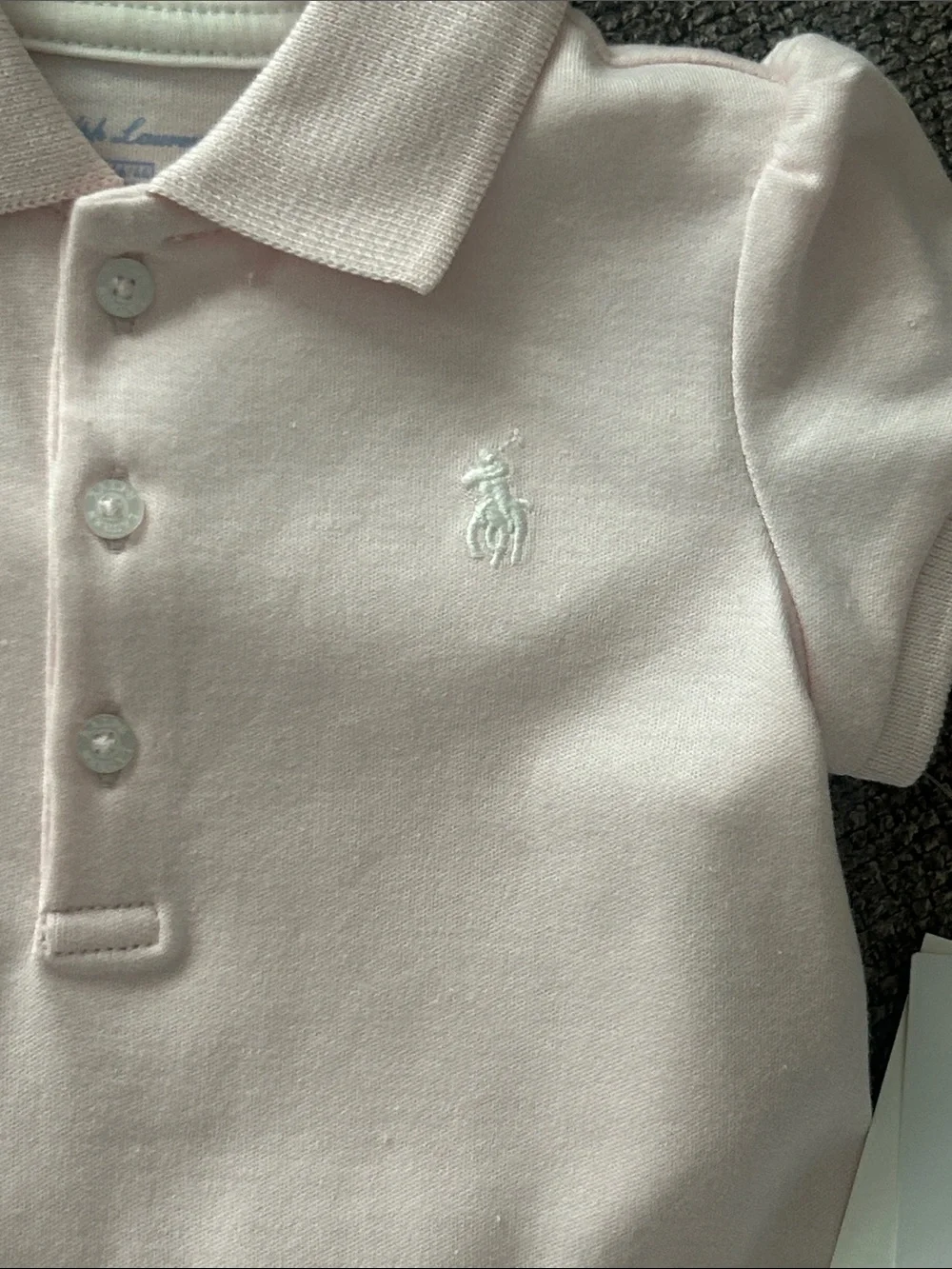 Ralph Lauren Pale Pink Polo Romper with Ruffle Hem 50%OFF SEND OFFER
